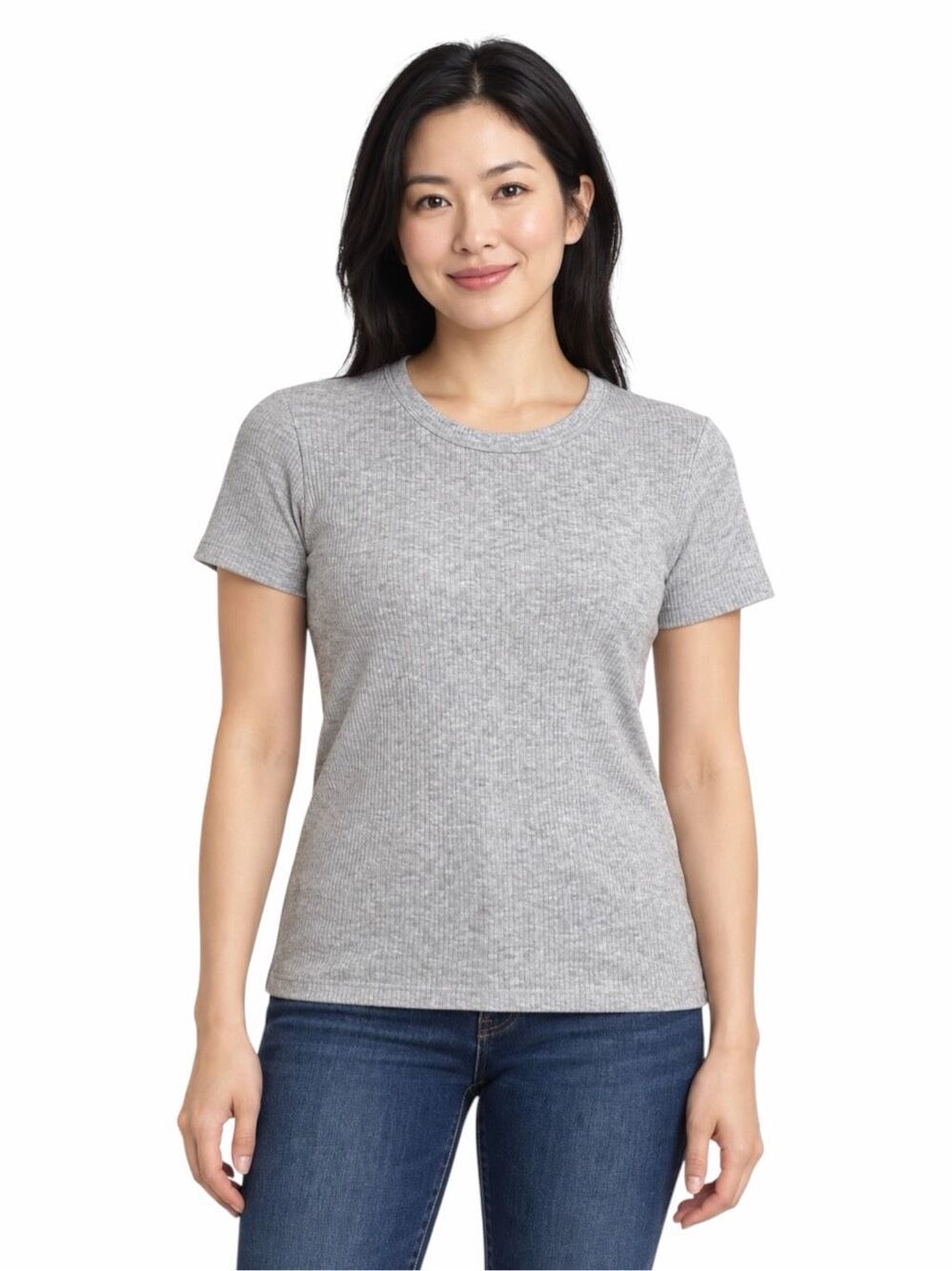 AERIE Heather Gray Ribbed Short Sleeve Crewneck T-Shirt Medium
